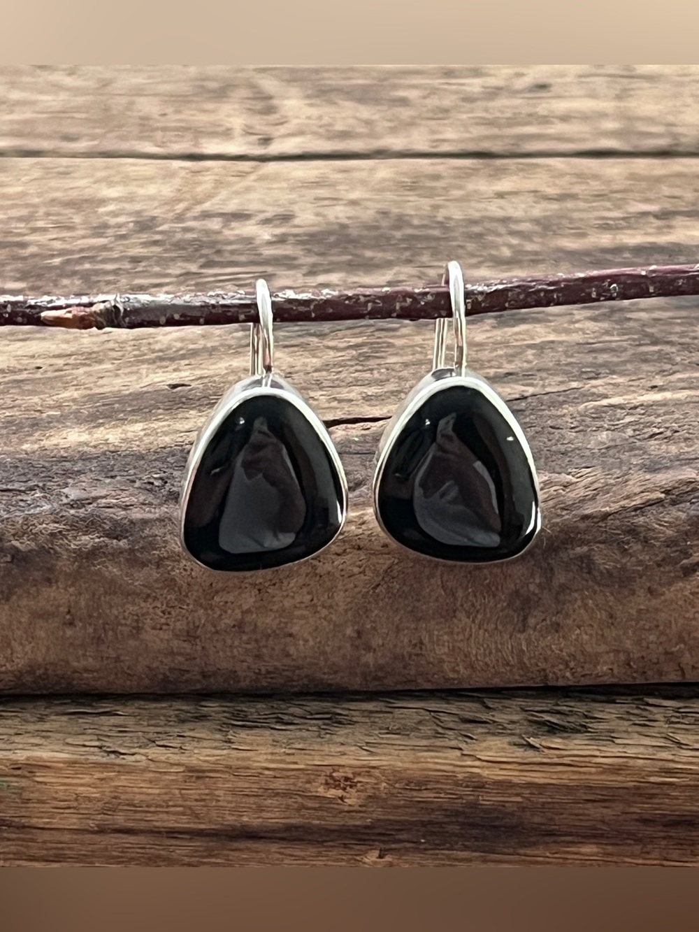 Vintage Mexican 925 Sterling Silver Black Onyx Drop Earrings French Wires